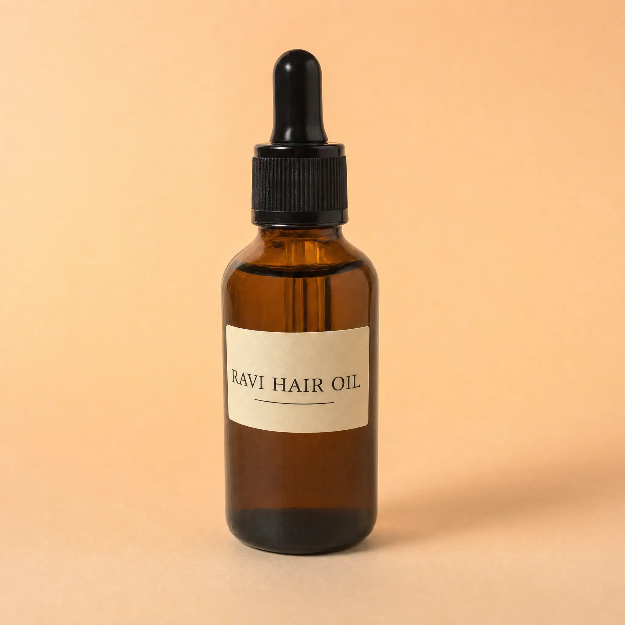 The same bottle on a soft peach studio backdrop